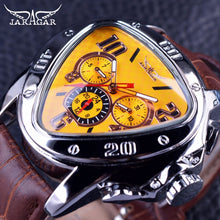 Load image into Gallery viewer, Jaragar Sport Fashion Design Geometric Triangle Case Brown Leather Strap 3 Dial Men Watch Top Brand Luxury Automatic Watch Clock