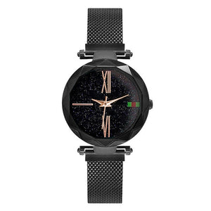Women Watches Rose Gold Stardust Starry Sky Luxury Magnet Mesh Band Rhinestones Quartz Wristwatch Ladies Female Diamond Watch