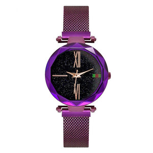 Women Watches Rose Gold Stardust Starry Sky Luxury Magnet Mesh Band Rhinestones Quartz Wristwatch Ladies Female Diamond Watch
