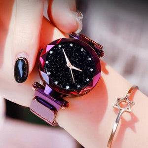 Women Watches Rose Gold Stardust Starry Sky Luxury Magnet Mesh Band Rhinestones Quartz Wristwatch Ladies Female Diamond Watch
