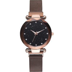 Women Watches Rose Gold Stardust Starry Sky Luxury Magnet Mesh Band Rhinestones Quartz Wristwatch Ladies Female Diamond Watch