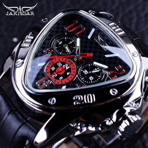 Jaragar Sport Fashion Design Geometric Triangle Case Brown Leather Strap 3 Dial Men Watch Top Brand Luxury Automatic Watch Clock